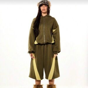 Olive Green and Yellow Oversized Tracksuit